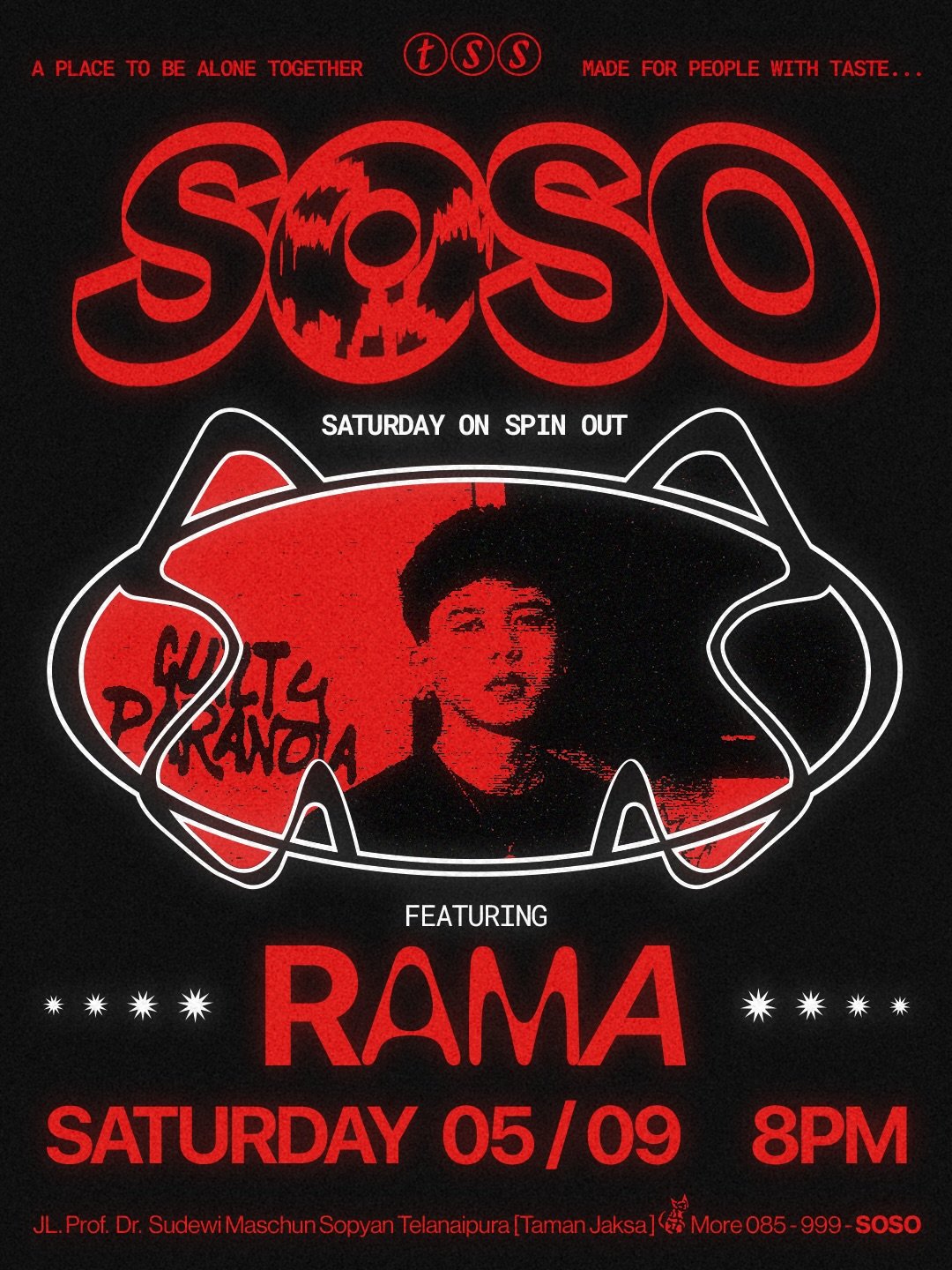 S.O.S.O Saturday On Spin Out poster featuring RAMA on 5 September 2026 from 20.00 WIB