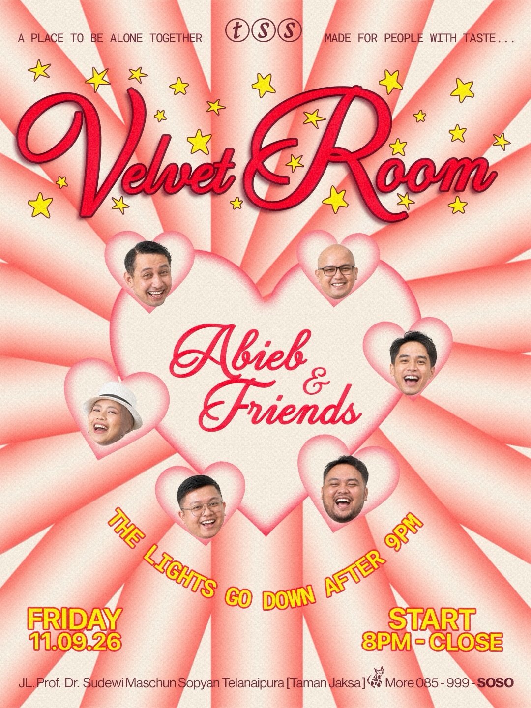 Velvet Room poster featuring ABIEB and FRIENDS on 11 September 2026 from 20.00 WIB until close