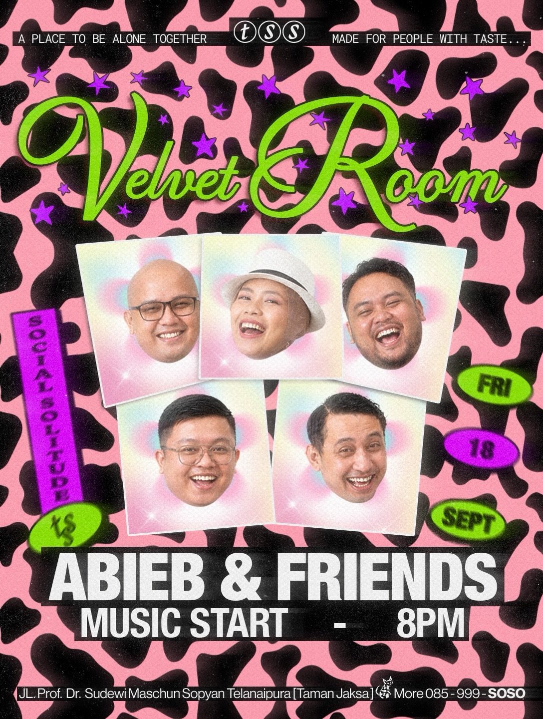 Velvet Room poster featuring ABIEB & FRIENDS on 18 September 2026 from 20.00 WIB until close